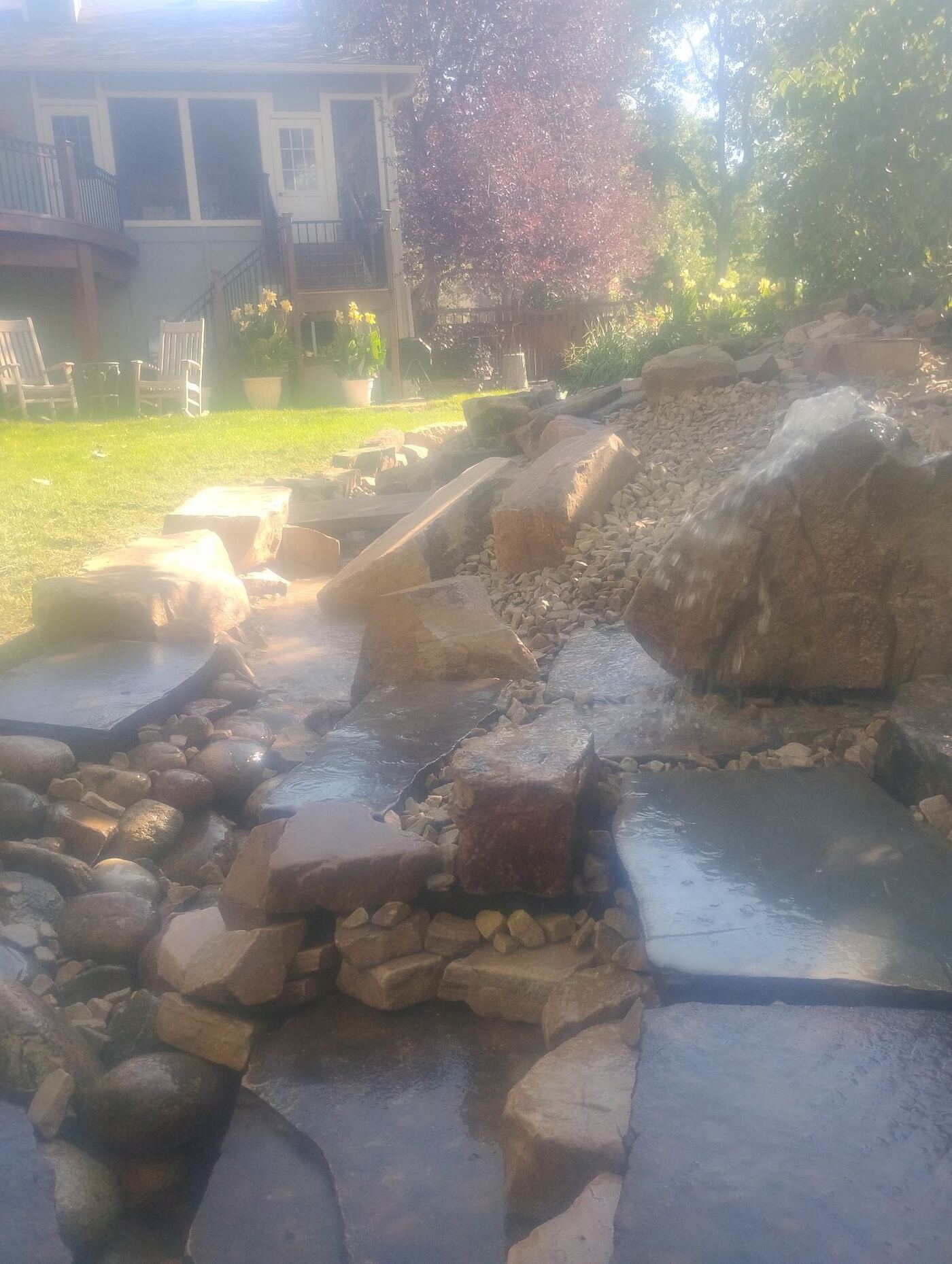 Backyard waterfall — sandstone & granite, Northern Colorado.